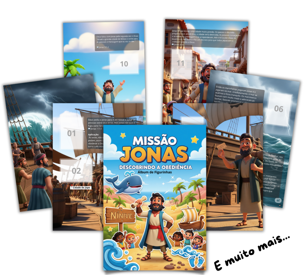Mockup do álbum Missão Jonas com páginas e capa