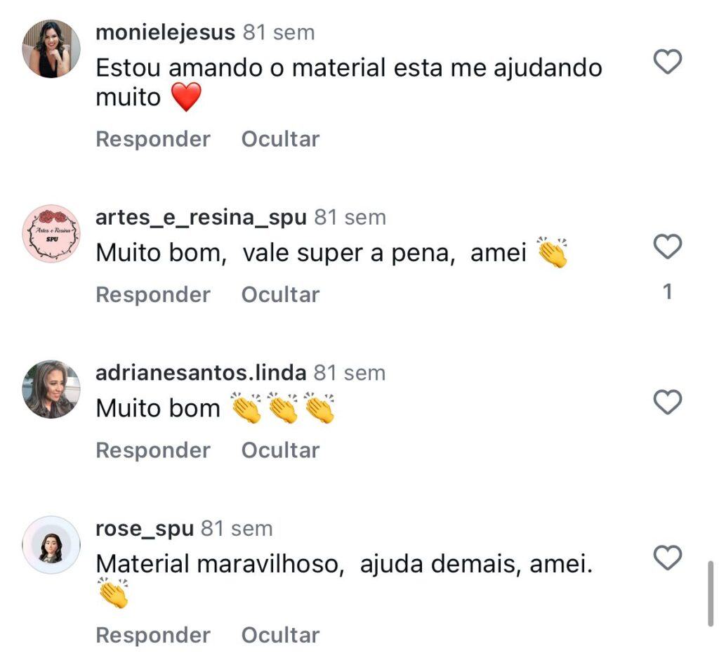 Comentários de clientes elogiando o material